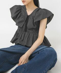 KBF / ケービーエフ シャツ・ブラウス | フロントホックチェックフリルブラウス