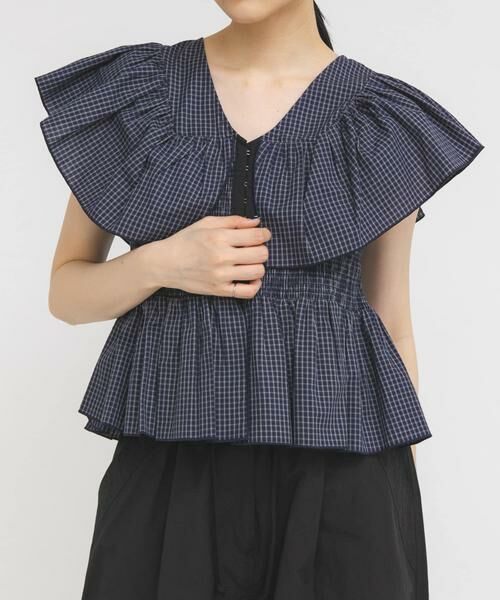 KBF / ケービーエフ シャツ・ブラウス | フロントホックチェックフリルブラウス | 詳細2