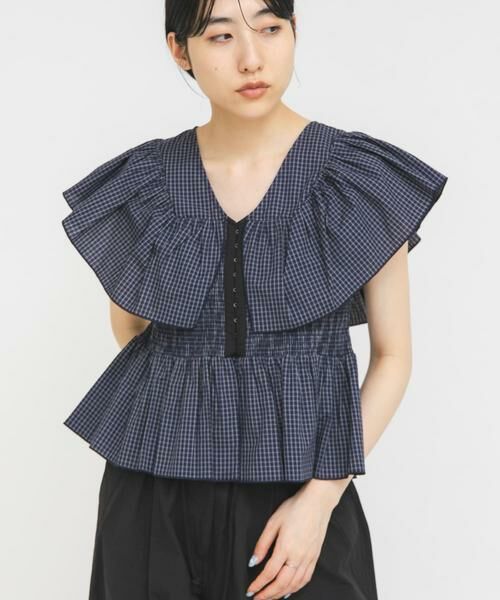 KBF / ケービーエフ シャツ・ブラウス | フロントホックチェックフリルブラウス | 詳細4