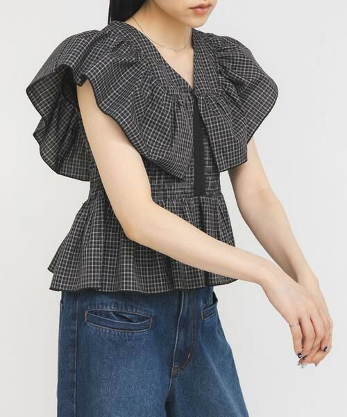 KBF / ケービーエフ シャツ・ブラウス | フロントホックチェックフリルブラウス | 詳細10