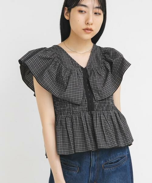 KBF / ケービーエフ シャツ・ブラウス | フロントホックチェックフリルブラウス | 詳細12