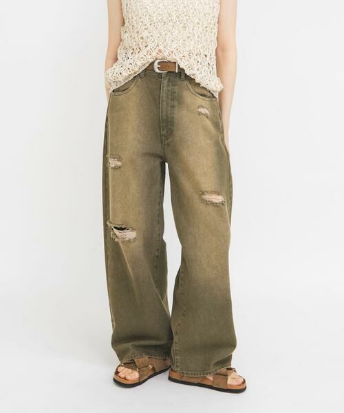 KBF / ケービーエフ デニムパンツ | マッドクラッシュデニム（カーキ）