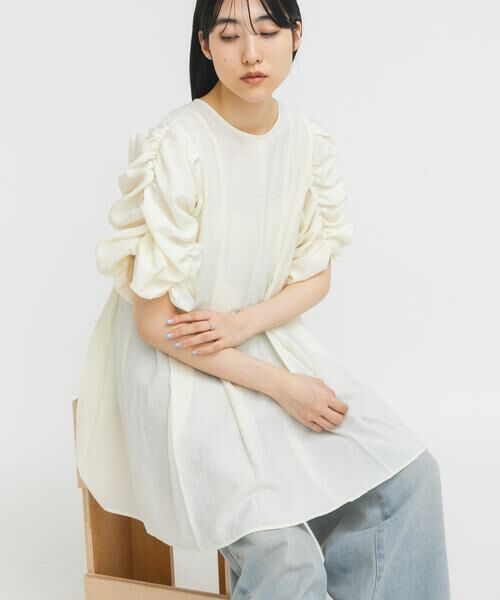 KBF / ケービーエフ ワンピース | シャーリングスリーブミニワンピース（アイボリー）