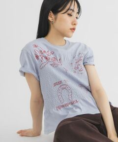 シャーリングデザインプリントTEE