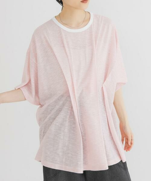 KBF / ケービーエフ Tシャツ | ランダムタックボーダーTEE（ピンク系その他）