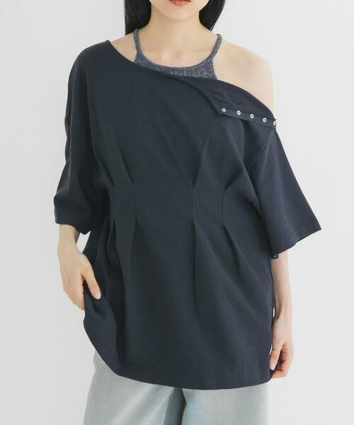 KBF / ケービーエフ Tシャツ | スナップショルダールーズTEE(ネイビー)
