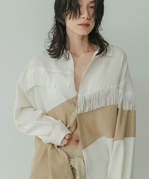 KBF / ケービーエフ シャツ・ブラウス | Siltrata Fringe pattern shirts(ホワイト系その他)