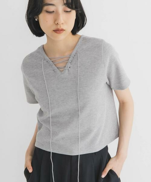 KBF / ケービーエフ Tシャツ | 2WAYレースアップトップス（グレー系その他）