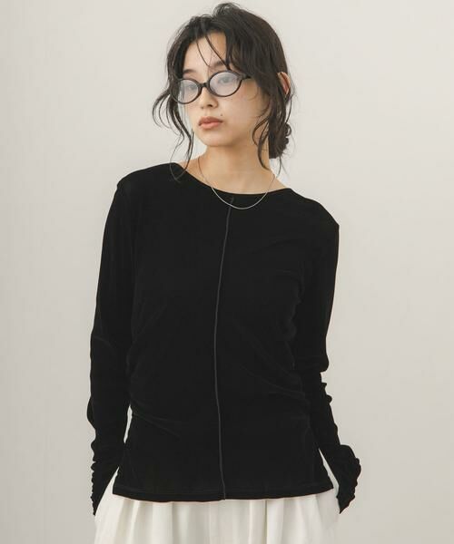 KBF / ケービーエフ Tシャツ | サイドスリットシアーベロアTEE（ブラック）