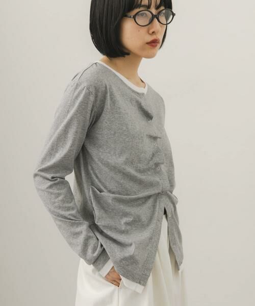 KBF / ケービーエフ Tシャツ | バイカラーアシメタックトップス(グレー)
