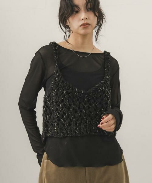 KBF / ケービーエフ Tシャツ | シアーギャザーロンTEE（ブラック）