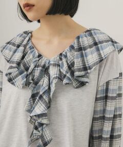 KBF / ケービーエフ Tシャツ | チェックフリルドッキングトップス