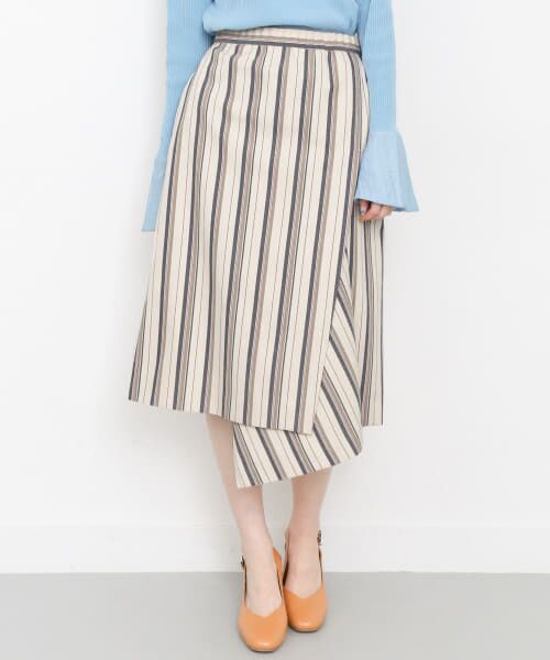 ＊＊KBF / ケービーエフ スカート | アシンメトリーヘムストライプスカート∴（OFF/NAVY）