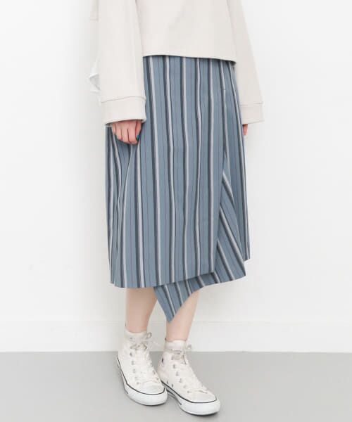 ＊＊KBF / ケービーエフ スカート | アシンメトリーヘムストライプスカート∴（BLUE/BLACK）