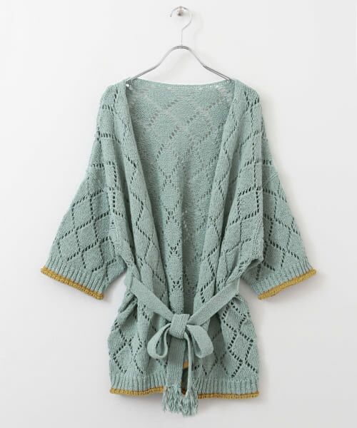 ＊＊KBF / ケービーエフ ニット・セーター | オープンワークガウンカーディガン∴（L.BLUE）