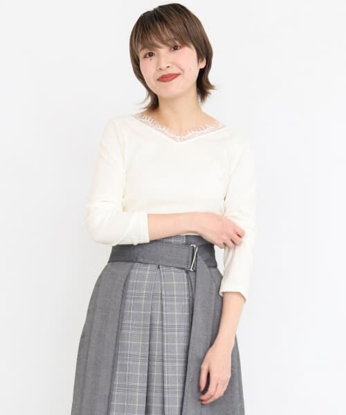 ＊＊KBF / ケービーエフ Tシャツ | レース付き裏起毛テレコトップス∴（OFF）