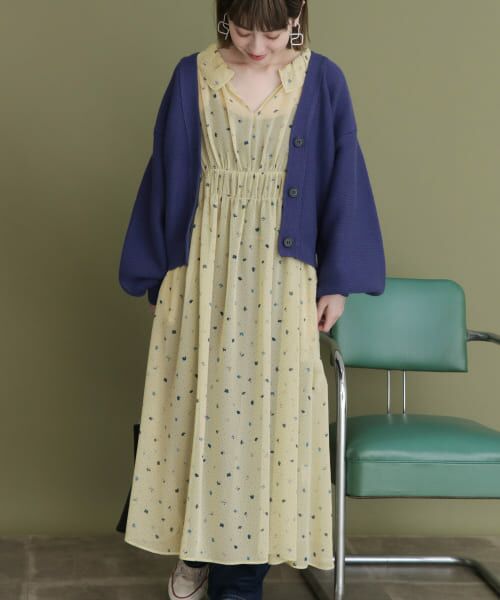 【KBF】ワンピース セール】 ドット×フラワー2wayシフォンワンピース （ワンピース