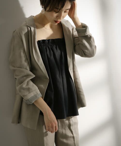 ＊＊KBF / ケービーエフ キャミソール・チューブトップ | リネンギャザーキャミ∴（BLACK）