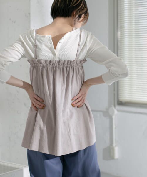 ＊＊KBF / ケービーエフ キャミソール・チューブトップ | リネンギャザーキャミ∴（L.GRAY）