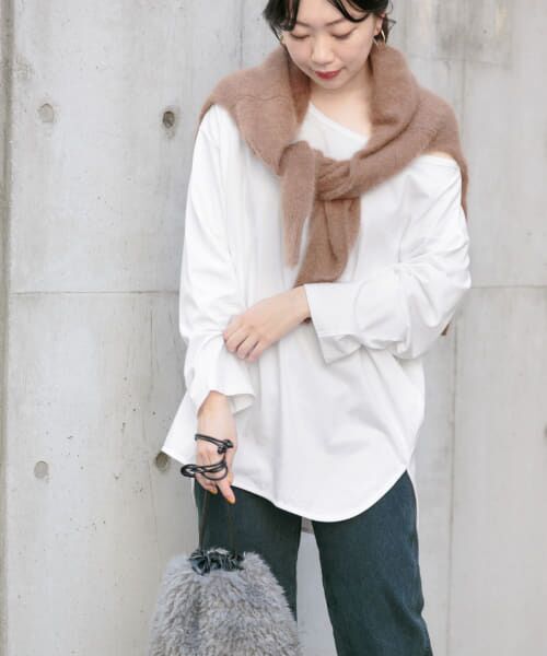 ＊＊KBF / ケービーエフ Tシャツ | KBF+　アシメネックオーバーロングTシャツ（OFF）