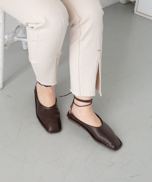 ＊＊KBF / ケービーエフ パンプス | スクエアステッチレースアップパンプス∴（BROWN）