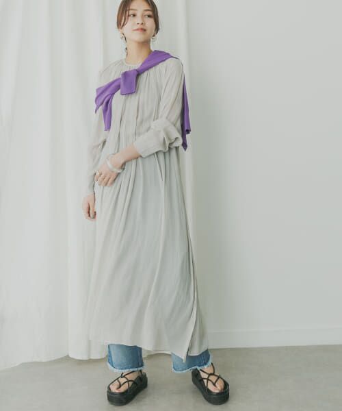 ＊＊KBF / ケービーエフ ワンピース | KBF+　シアーボリュームギャザーワンピース（L.GRAY）