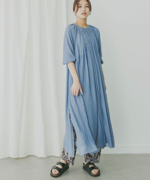 ＊＊KBF / ケービーエフ ワンピース | KBF+　シアーボリュームギャザーワンピース（BLUE）