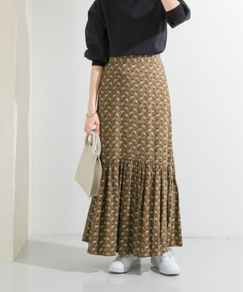 ＊＊KBF / ケービーエフ スカート | プリントロングティアードスカート（BROWN）