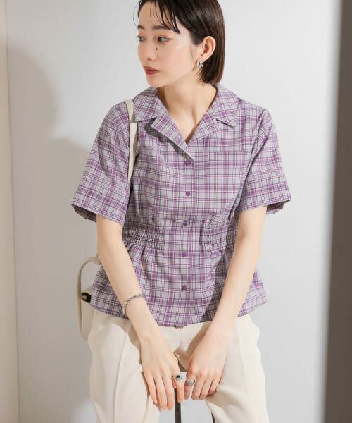 ＊＊KBF / ケービーエフ シャツ・ブラウス | ウエストギャザーチェックシャツ（PURPLE）