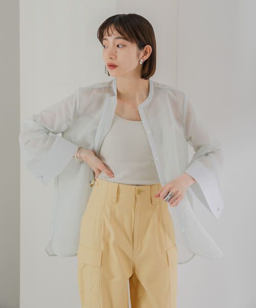 ＊＊KBF / ケービーエフ シャツ・ブラウス | ストライプシースルーシャツ（GREEN）