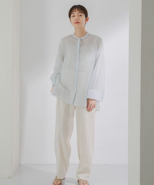 ＊＊KBF / ケービーエフ シャツ・ブラウス | ストライプシースルーシャツ（BLUE）