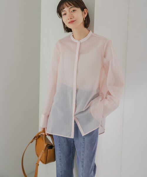 ＊＊KBF / ケービーエフ シャツ・ブラウス | ストライプシースルーシャツ（ORANGE）