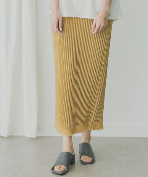 ＊＊KBF / ケービーエフ スカート | KBF+　リネンライクフリンジプリーツスカート（Y.BEIGE）