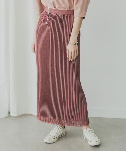 ＊＊KBF / ケービーエフ スカート | KBF+　リネンライクフリンジプリーツスカート（PLUM）