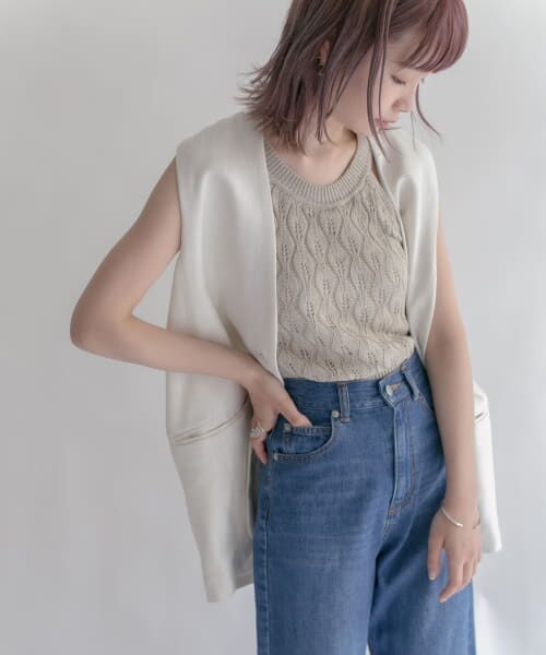 ＊＊KBF / ケービーエフ タンクトップ | カップ付きアメリカンスリーブニットタンクトップ（GRAY）