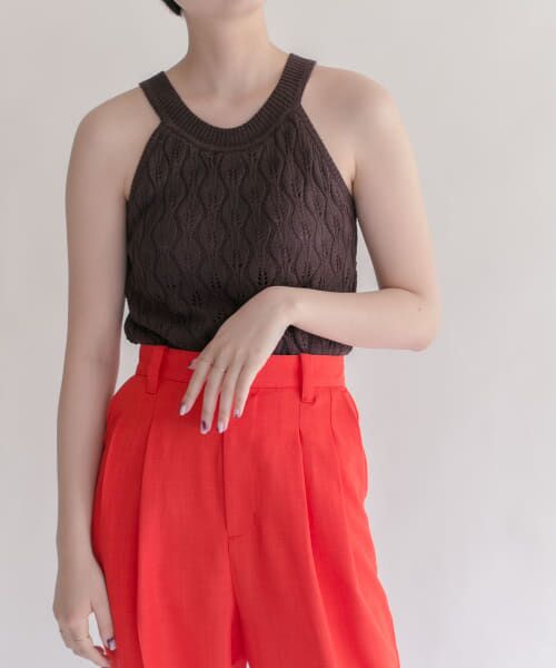 ＊＊KBF / ケービーエフ タンクトップ | カップ付きアメリカンスリーブニットタンクトップ（D.BROWN）