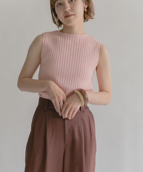 PoFF ボートネックトップス ふっくらかるいフォルムニットボートネッククロップド丈七分袖