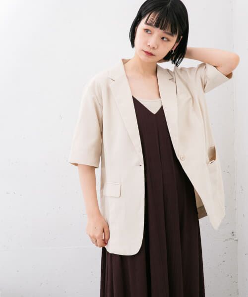 セール】 リネンライクハーフスリーブジャケット （その他