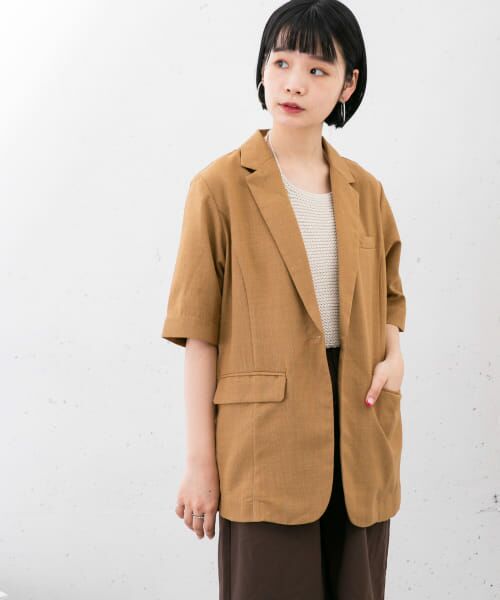 PUBLIC TOKYO：リネンライクハーフスリーブシャツジャケット ベージュ PUBLIC TOKYO（パブリックトウキョウ）の「【セットアップ対応