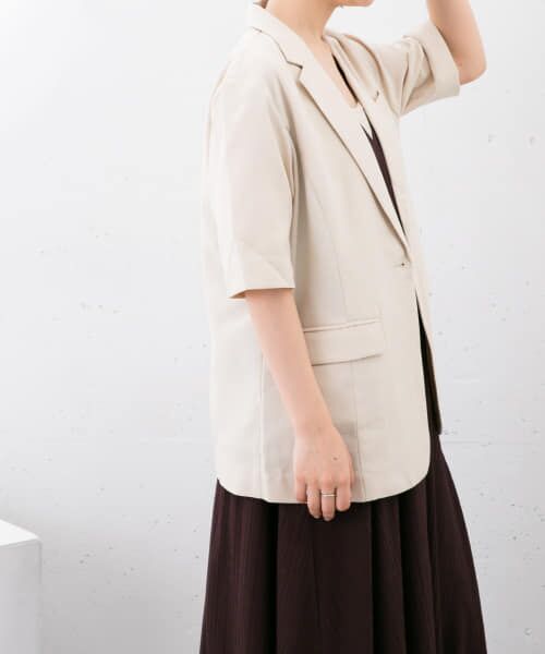 PUBLIC TOKYO：リネンライクハーフスリーブシャツジャケット ベージュ PUBLIC TOKYO（パブリックトウキョウ）の「【セットアップ対応