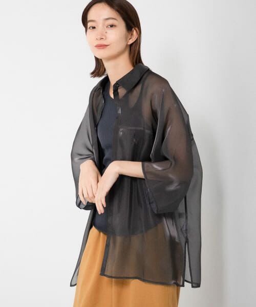 ＊＊KBF / ケービーエフ シャツ・ブラウス | ドットシースルーシャツ（CHARCOAL）