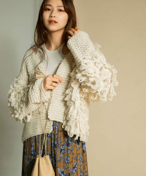 ＊＊KBF / ケービーエフ カーディガン・ボレロ | パッチワークループニットカーディガン（IVORY）