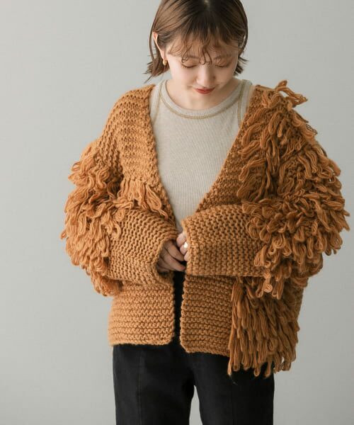 ＊＊KBF / ケービーエフ カーディガン・ボレロ | パッチワークループニットカーディガン（GINGER）