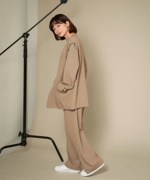 断捨離sale❣️BEIGE. カーキ ノーカラージャケット　2サイズ 洗える】ライトカラミノーカラー ジャケット （ノーカラー