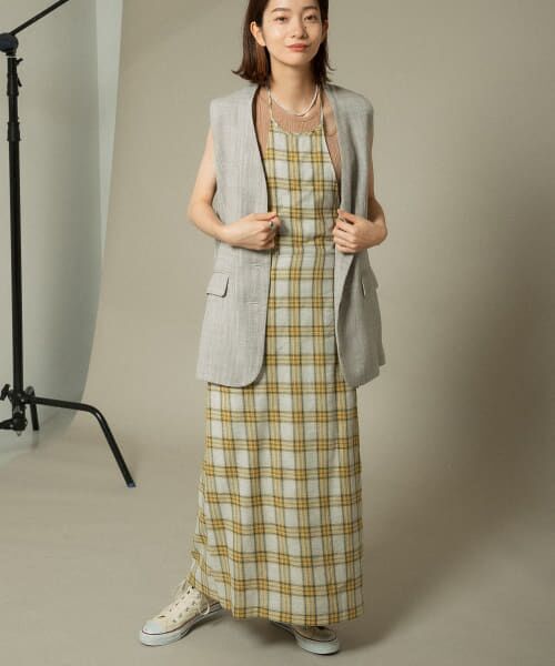 ＊＊KBF / ケービーエフ ワンピース | ラップエプロンチェックワンピース（YELLOW）