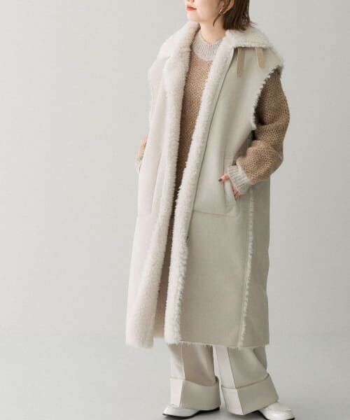 毛皮とバックスキンのリバーシブルロングベスト セール】 フェイクムートンロングベスト （その他アウター