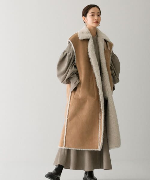 セール】 フェイクムートンロングベスト （その他アウター