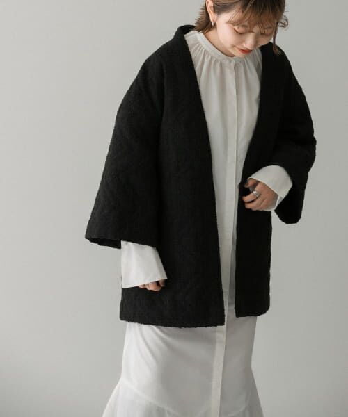 ＊＊KBF / ケービーエフ ノーカラージャケット | スラブツイードキルティングジャケット（BLACK）