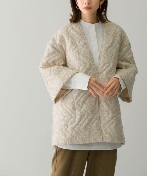 ＊＊KBF / ケービーエフ ノーカラージャケット | スラブツイードキルティングジャケット（L.BEIGE）