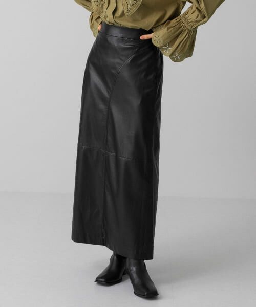 ＊＊KBF / ケービーエフ スカート | フェイクレザーロングタイトスカート（BLACK）